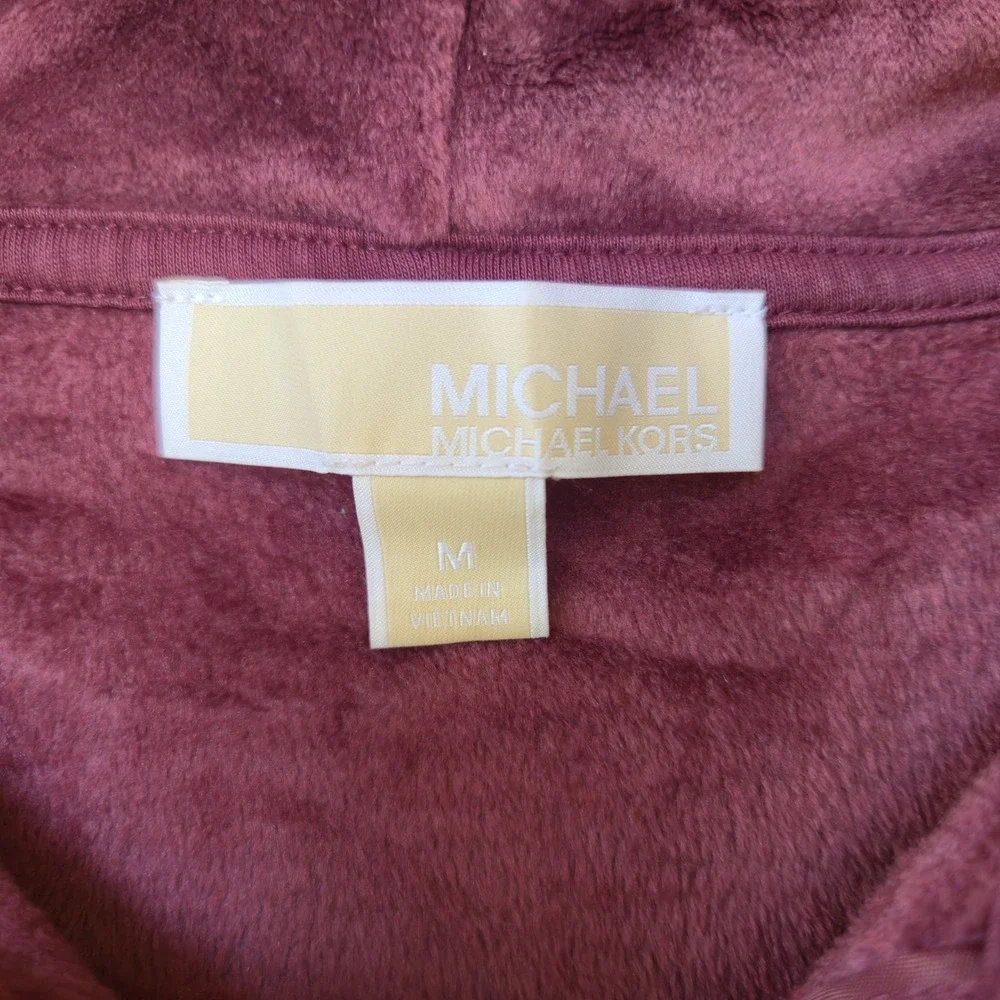 Michael Kors Women Velour Velvet Full Zip Hoodie Jacket Burgundy Wine Medium